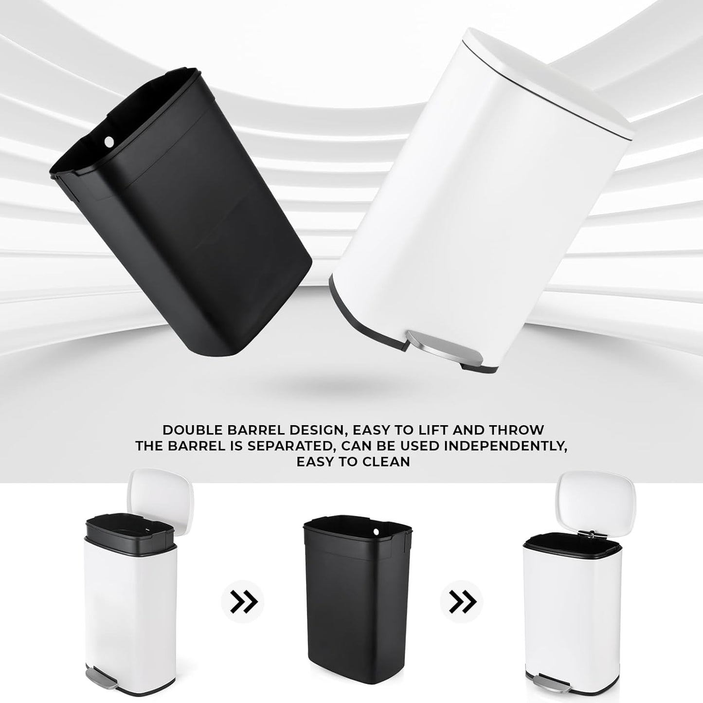 8 Gal Kitchen Trash Can, 30L Recycling or Garbage Bin, Brushed Stainless Steel Waste Basket, Soft&Quiet Close Dustbin, with Step-On Pedal, Removable Inner Bucket, for Home, Office, LIving Room