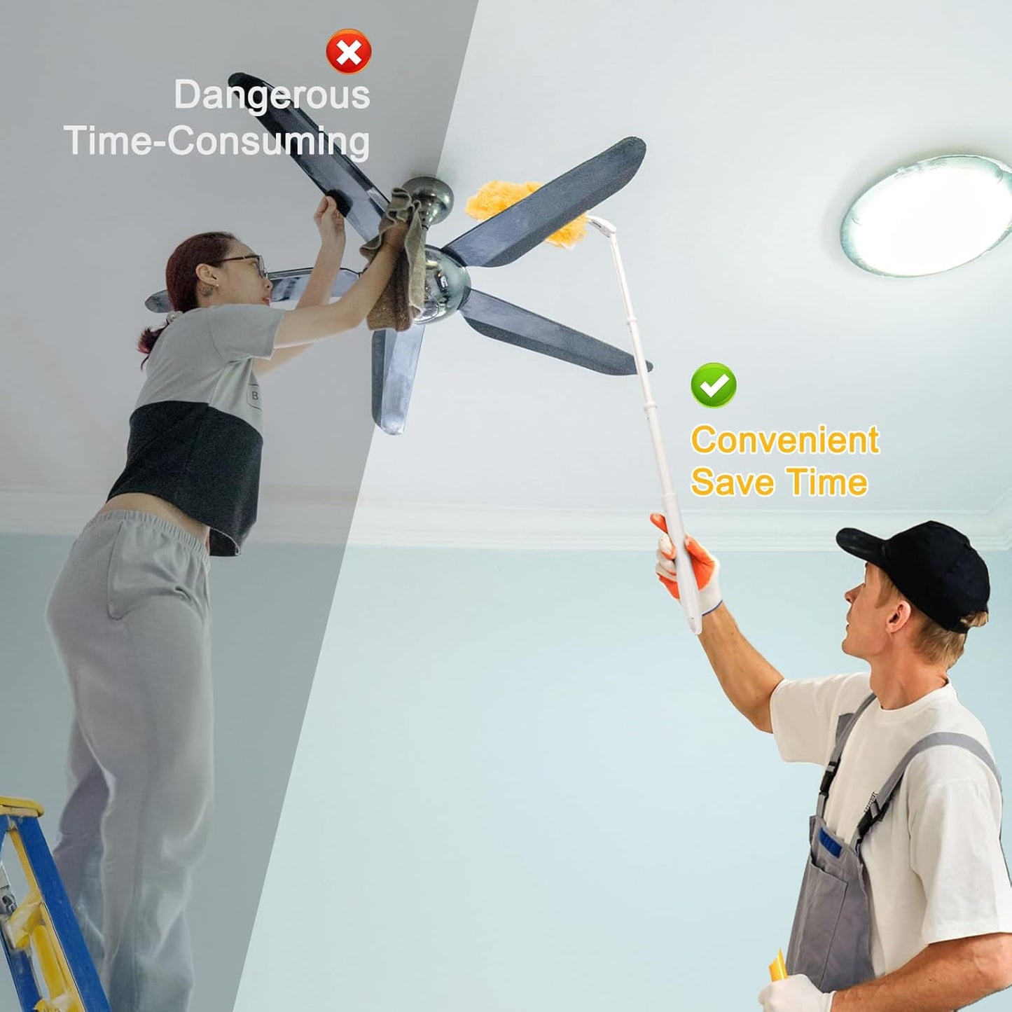 KeFanta 360° Heavy Duty Duster Refills Compatible with Swiffer Duster, Disposable Dusting Kit for Cleaning, 1 Extended Handle, 1 Short Handle, 30 Refills