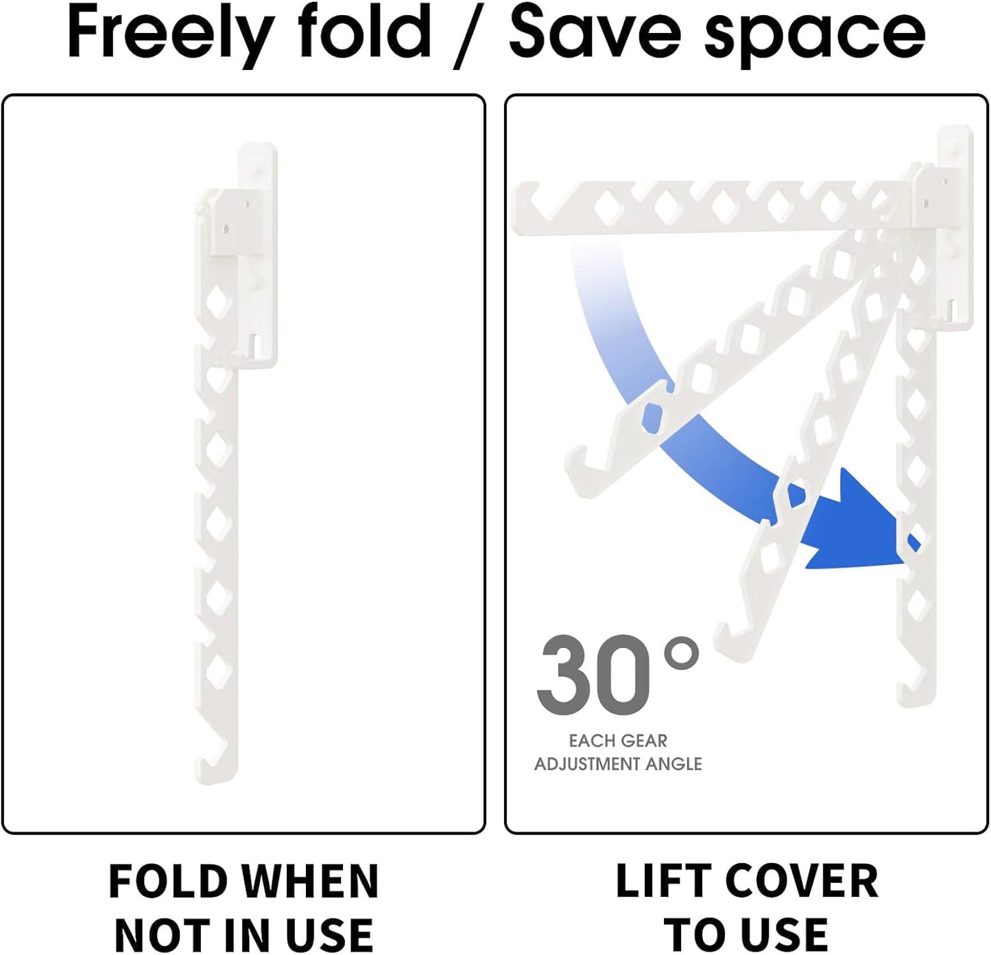 Wall Mounted Clothes Drying Rack, Wall Clothes Hanger Hook for Laundry Room, Clothes Hanger Foldable, Wall Clothes Rack Indoor, Perfect for Small Spaces, White 2 Packs