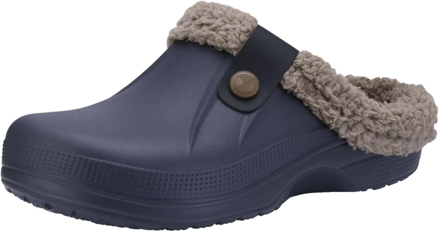 Beslip Classic Fur Lined Clogs Waterproof Winter Fuzzy Slippers for Women Men Indoor and Outdoor