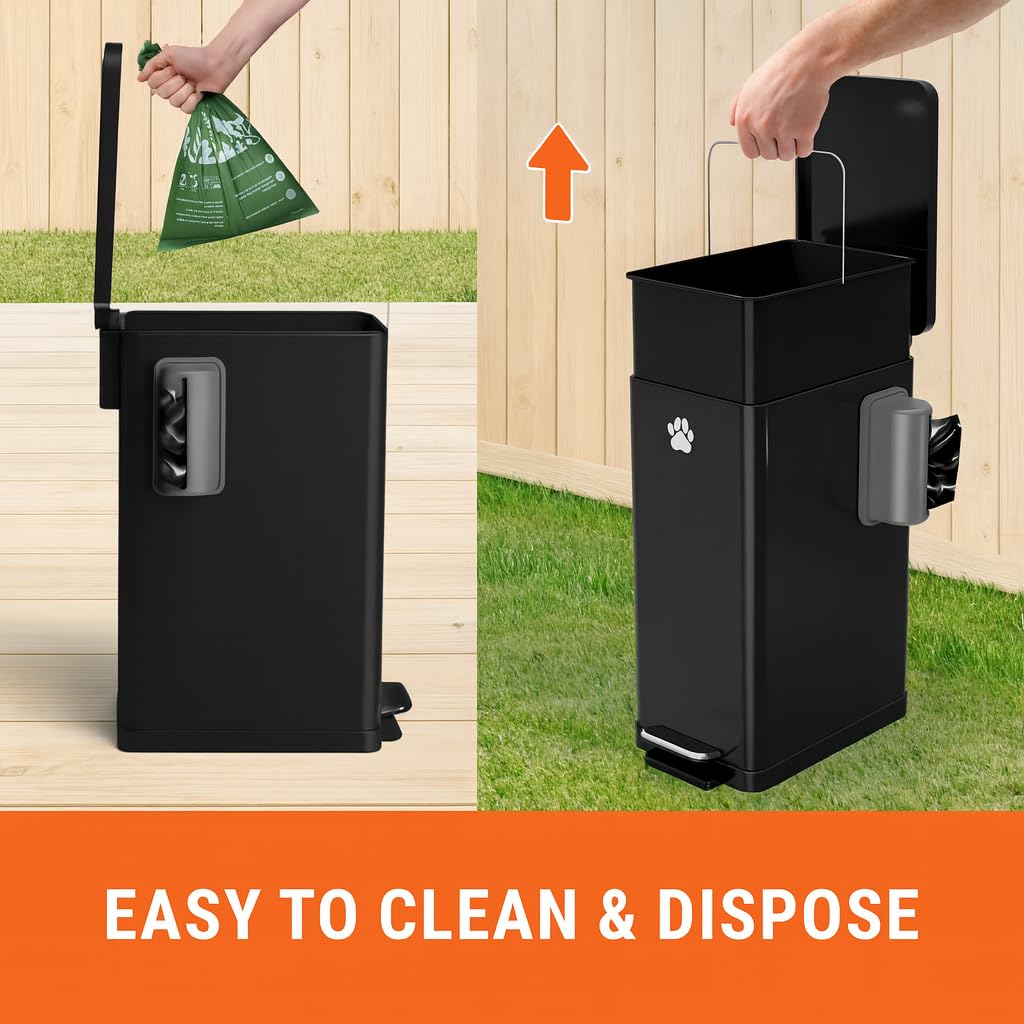 Pupzle Dog Poop Trash Can Outside, 3.2 Gal Metal Dog Waste Trash Can with Lid Outdoor, Waste Container with Pedal Garbage Poop Bin, Poo Bucket Outdoor with Lid for Backyard Odor Control