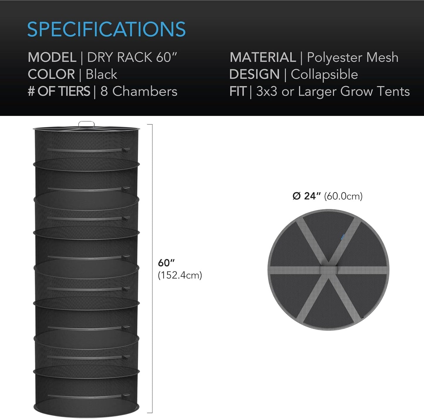 AC Infinity Herb Drying Rack, 8-Layer Hanging Mesh Net for Plants, Seeds, and Buds, 24" Diameter Fit in Grow Tents Closets Hydroponics