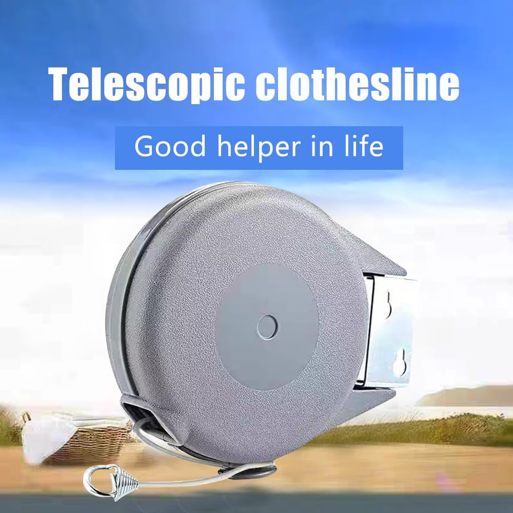 Retractable Clothesline Used to Outdoor，49 feet (15 Meters) PVC Line Retracting，Including 12 pcs ClothesPins，Wall Mounted Retractable Laundry Line for Drying Clothes