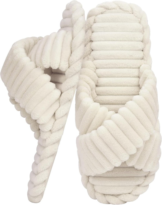 ZOORON Women's Cozy Slippers Crossbands & Durable Foam - Soft Plush Lined Non-Slip Indoor Outdoor Open Toe Shoes Trendy Gift