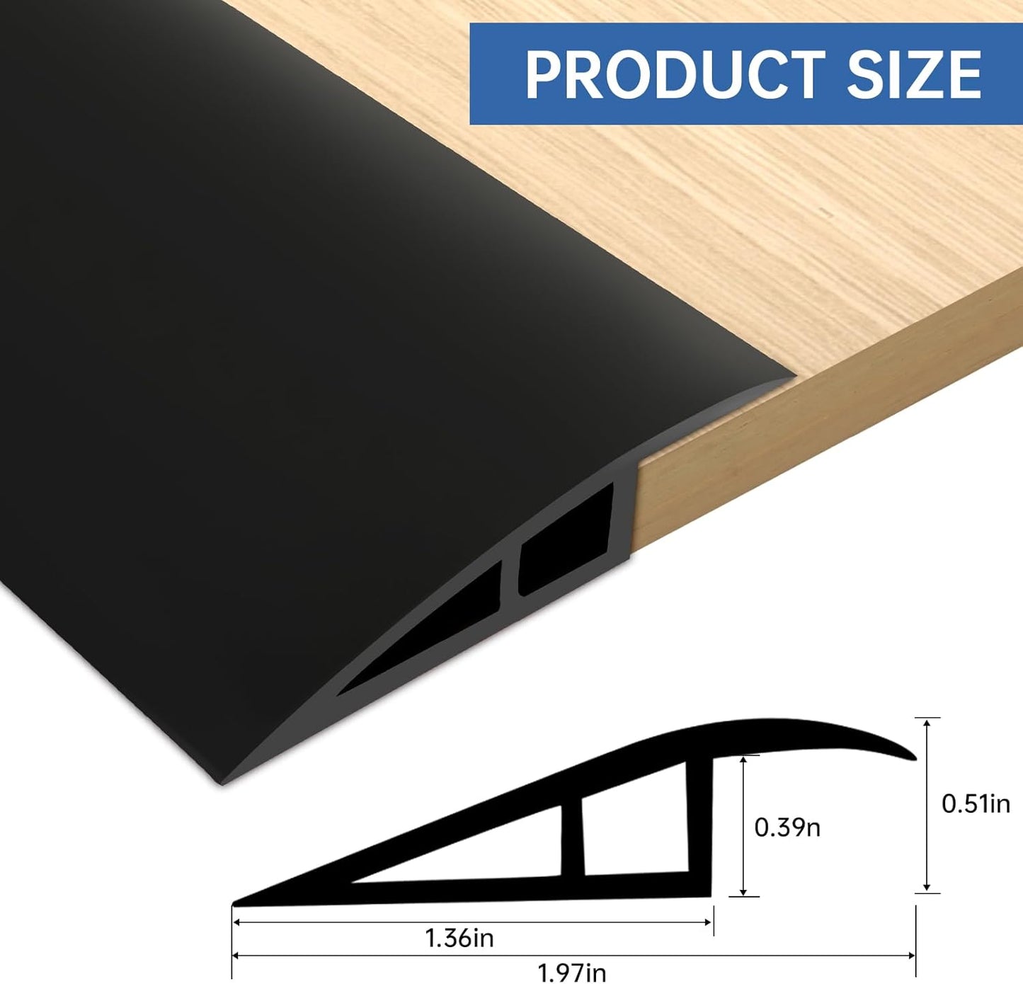 Vinyl Door Threshold Flooring Transition Strip Self Adhesive Carpet Edging Strip for Laminate Doorway Edge Threshold from 1/5" to 2/5" (Black, 10 Ft)