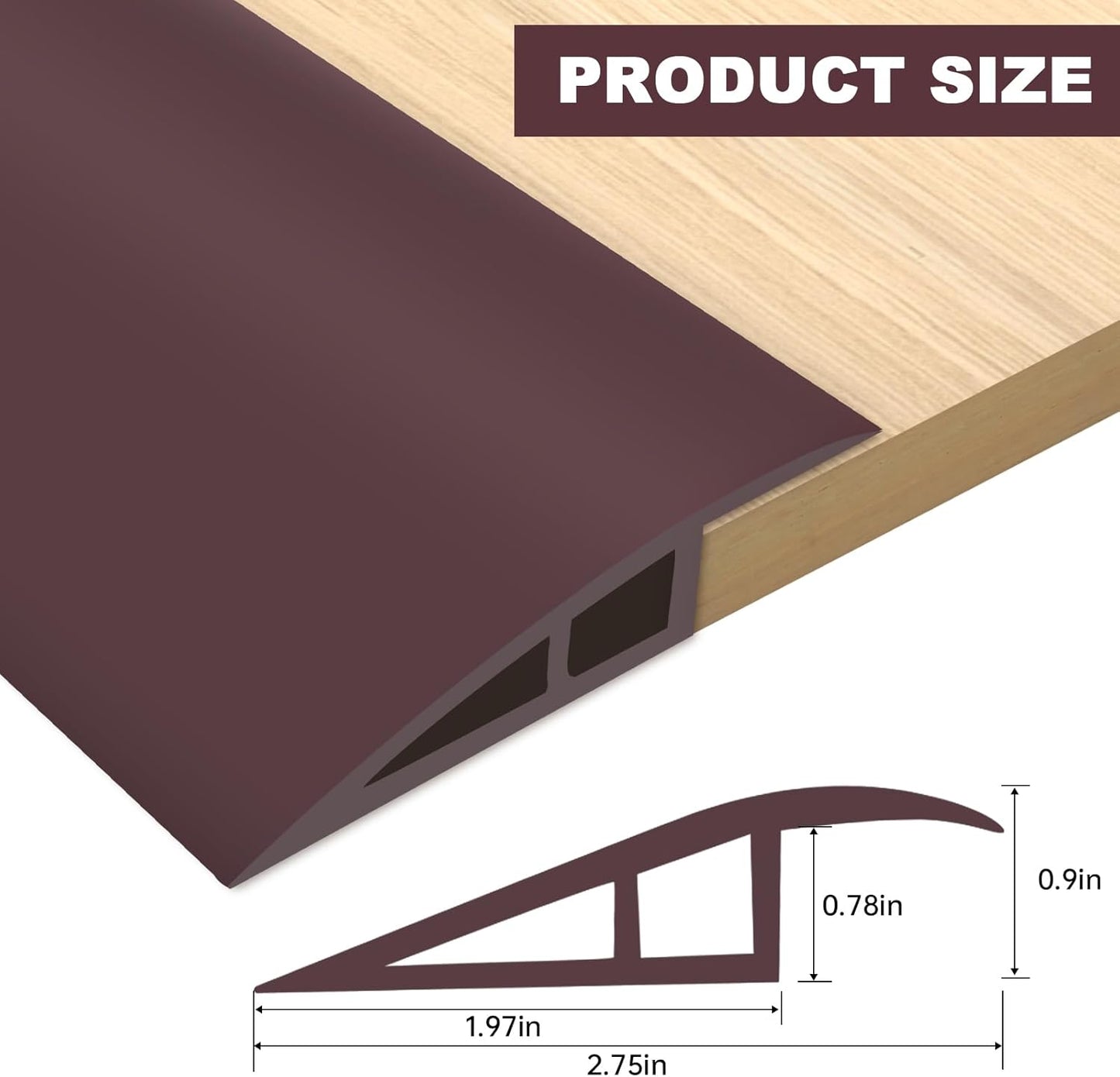 Vinyl Door Threshold Flooring Transition Strip Self Adhesive Carpet Edging Strip for Laminate Doorway Edge Threshold from 3/5" to 4/5" (Coffee, 6.6 Ft)