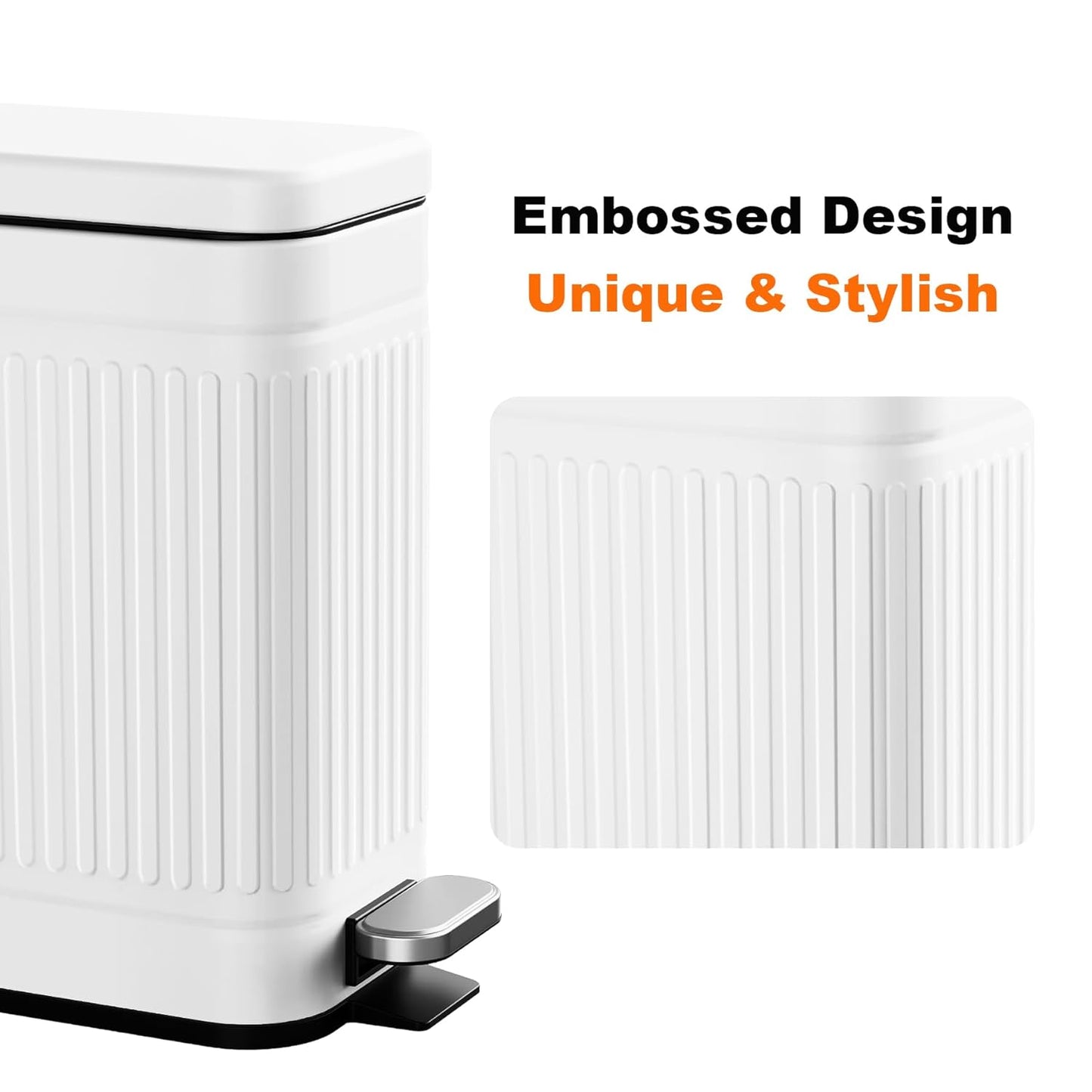 TrashAid Bathroom Trash Can with Lid, 2.6 Gallon Small Garbage Can Soft Close, Stainless Steel Step Waste Basket for Bathroom, Bedroom, Home Office, Laundry Room, Toilet, RV, White, 10 Liter