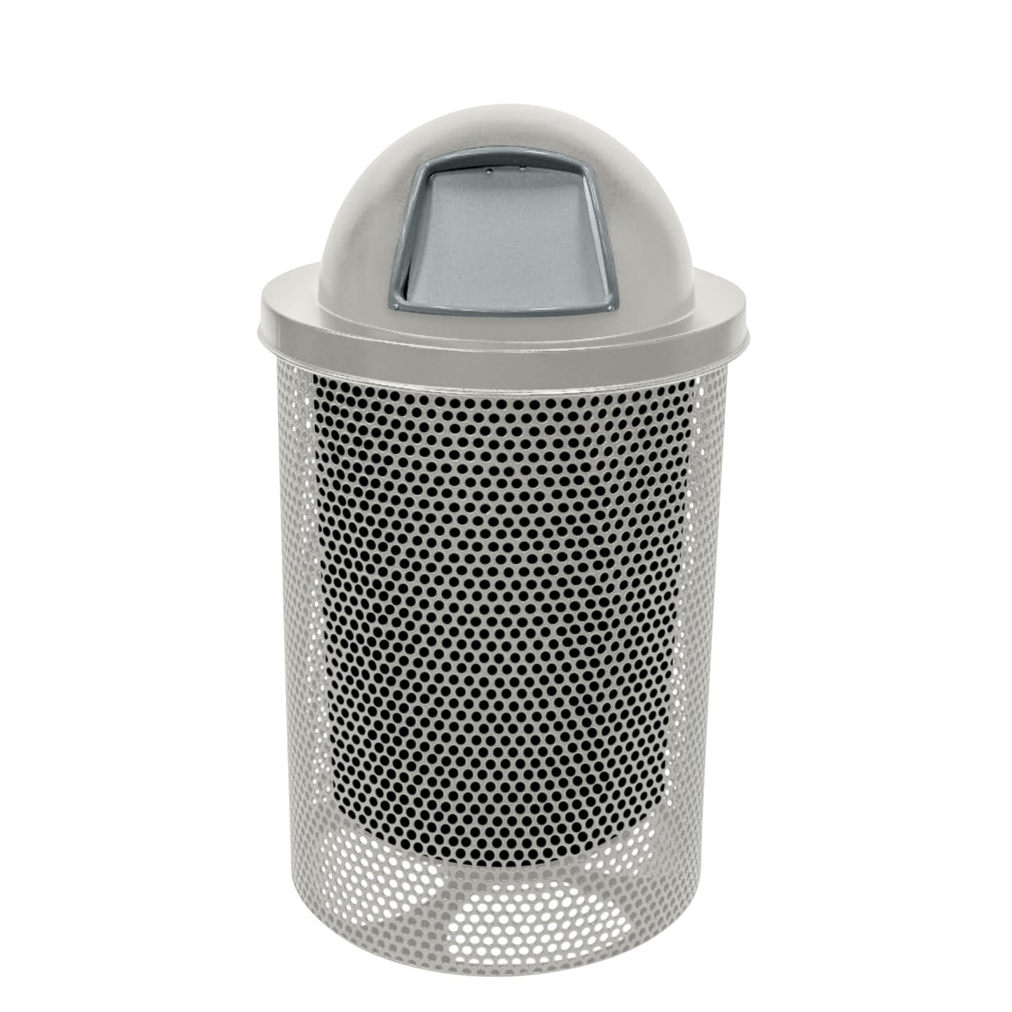 COATEDOUTDOORFURNITURE RDT-P-Gry Heavy Duty Round Trash Receptacle with Dome Top, Liner Included, 32 Gallon, Gray, Made in America