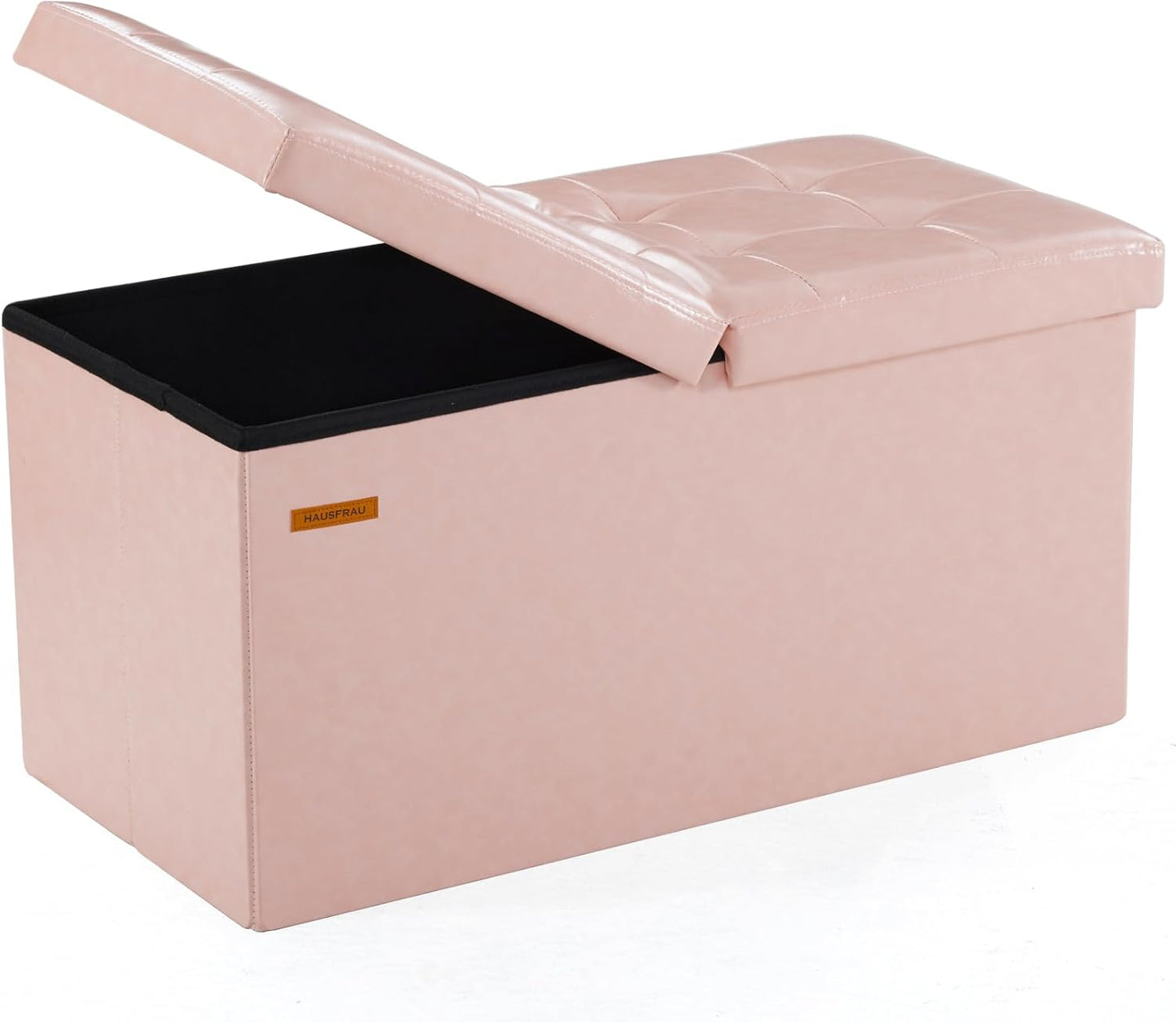 HAUSFRAU - 30 Inches Storage Ottoman Bench with Flipping Lid, Foldable Storage Chest Foot Rest for Living Room, Bedroom, Entryway, Load 660 lb, Synthetic Leather, Pale Pink