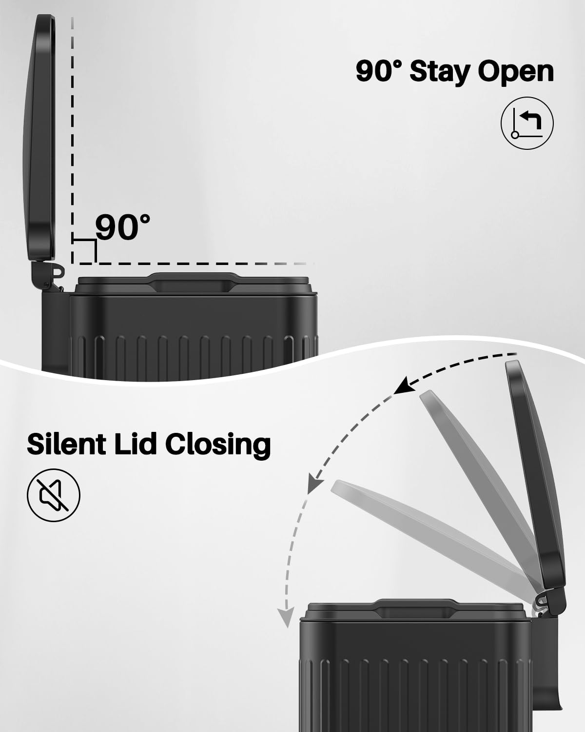 Lovewind 60 Liter/ 16 Gallon Stainless Steel Trash Can with Soft-Close Lid, Large Footstep Garbage Can with Roman Texture, Removable Inner Buckets, Recycling Bin for Kitchen Office, Black