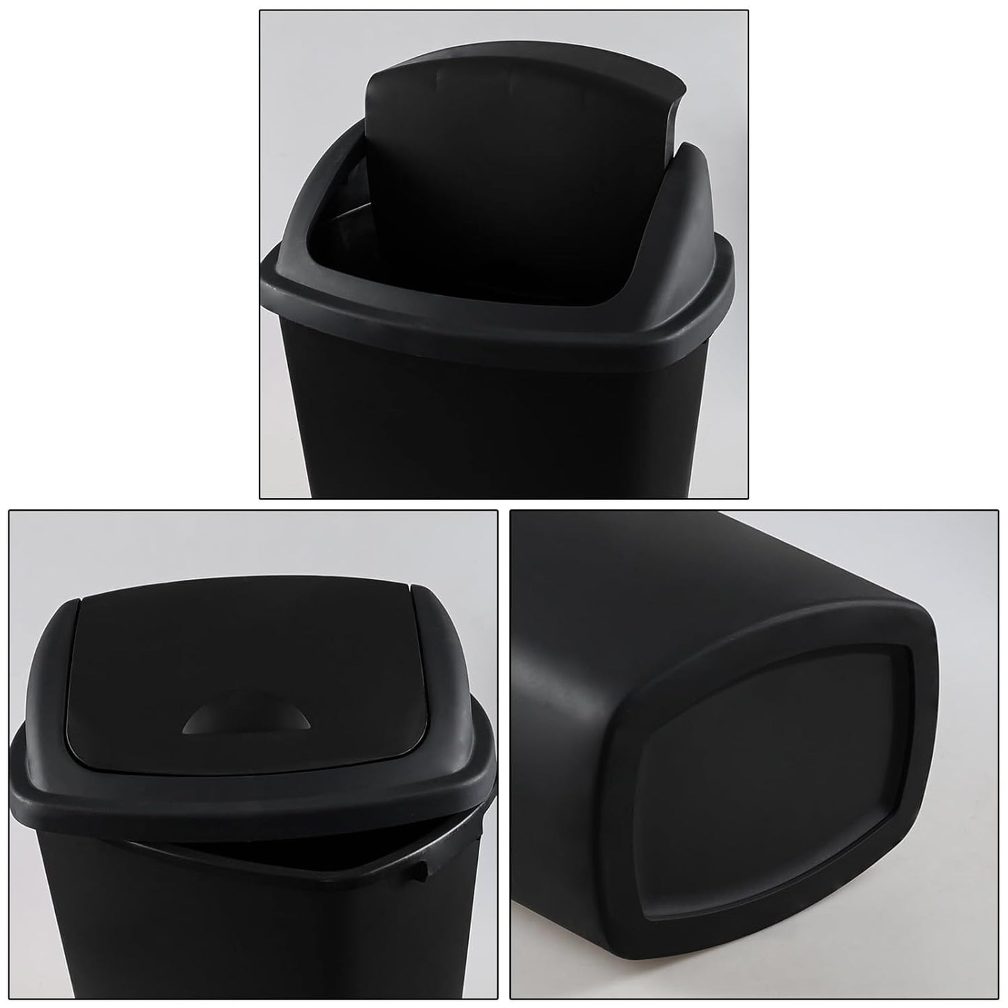 18 Gallon Large Plastic Kitchen Trash Can with Swing Lid, 4 Pack Tall Kitchen Garbage Can with Lid, Black