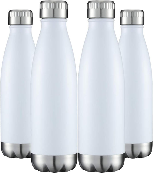 HASLE OUTFITTERS 17oz Stainless Steel Water Bottles Bulk, Vacuum Insulated Water Bottles Double Walled Powder Coated Reusable Metal Sports Water Bottles Keep Drinks Hot and Cold, White, 4Packs