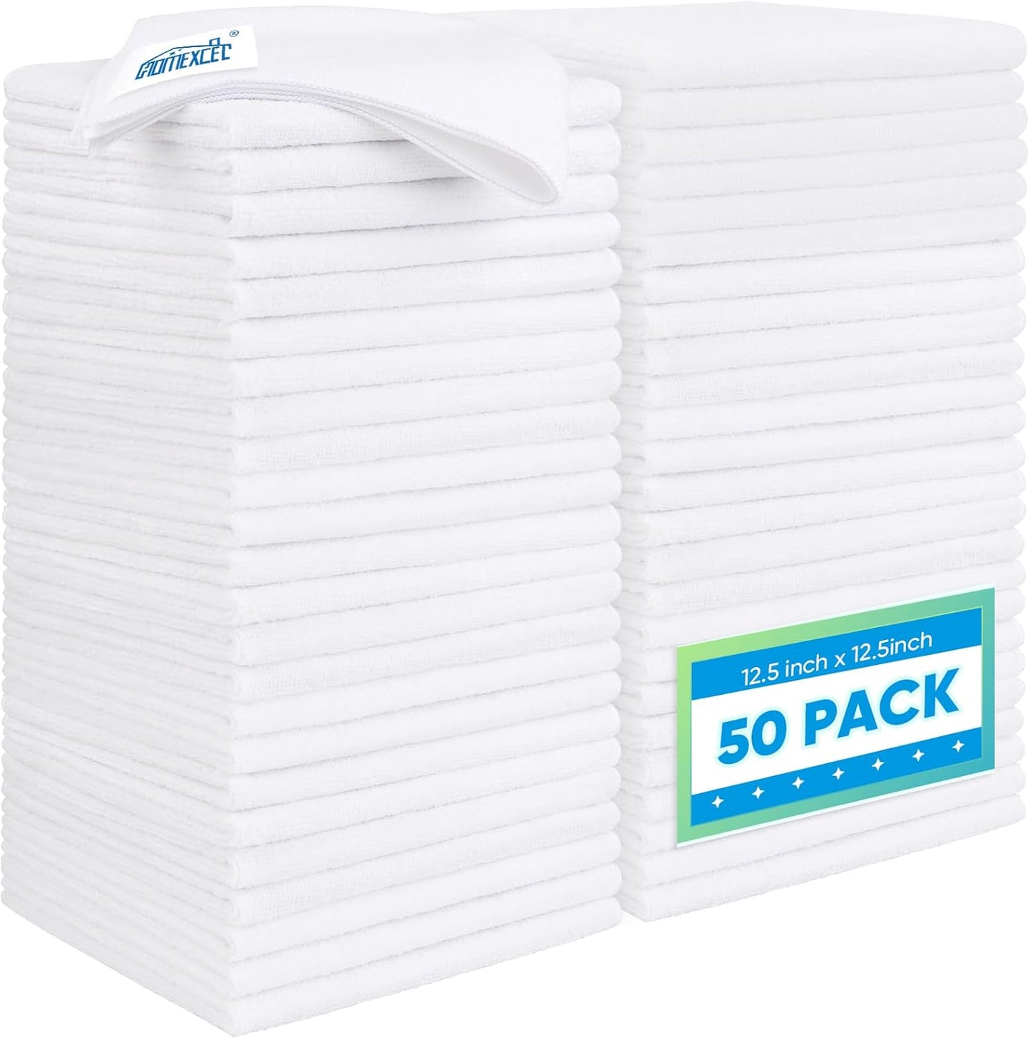 HOMEXCEL White Microfiber Cleaning Cloth 50 Pack, 12.5 x 12.5 inch Microfiber Towels for Cars, Ultra Absorbent Car Washing Cloth, Lint Free Streak Free Cleaning Rags for Car, Kitchen, and Window
