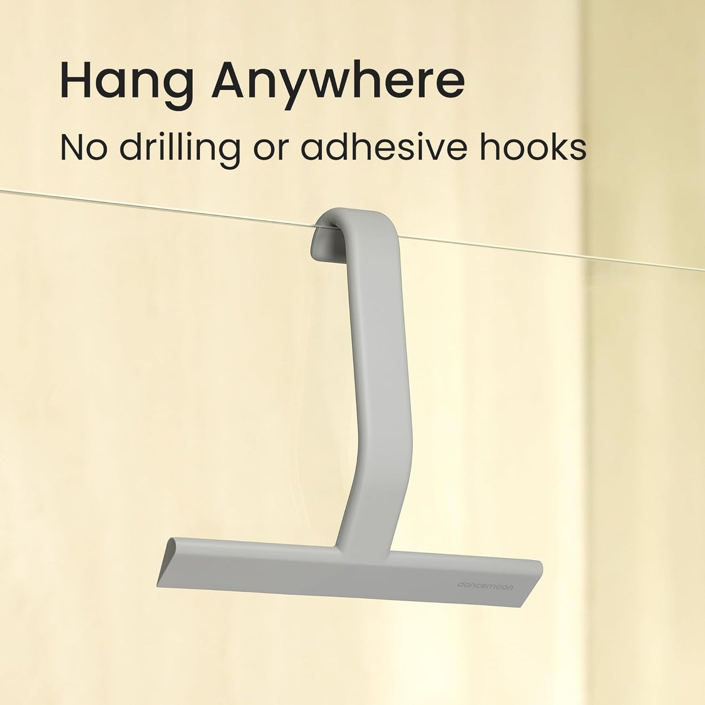 dancemoon JustHang Shower Squeegee for Glass Doors, All-One-Piece Silicone with Built-in Hook Design for Easy Hanging and Cleaning, 10 Inch Gray