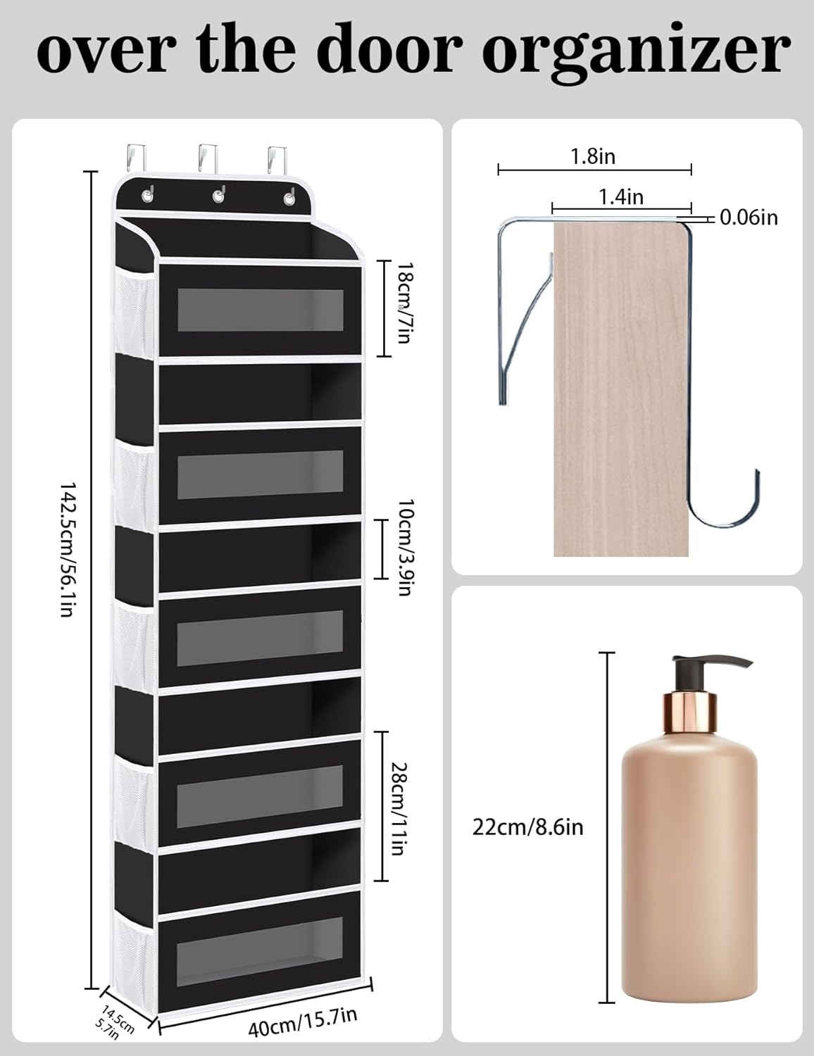 Over The Door Organizer, 5 Shelves Closet Door Hanging Organizer with 10 Mesh Pockets, Nursery Closet Organizer, Baby Essentials, Dorm Room Essentials for Girls