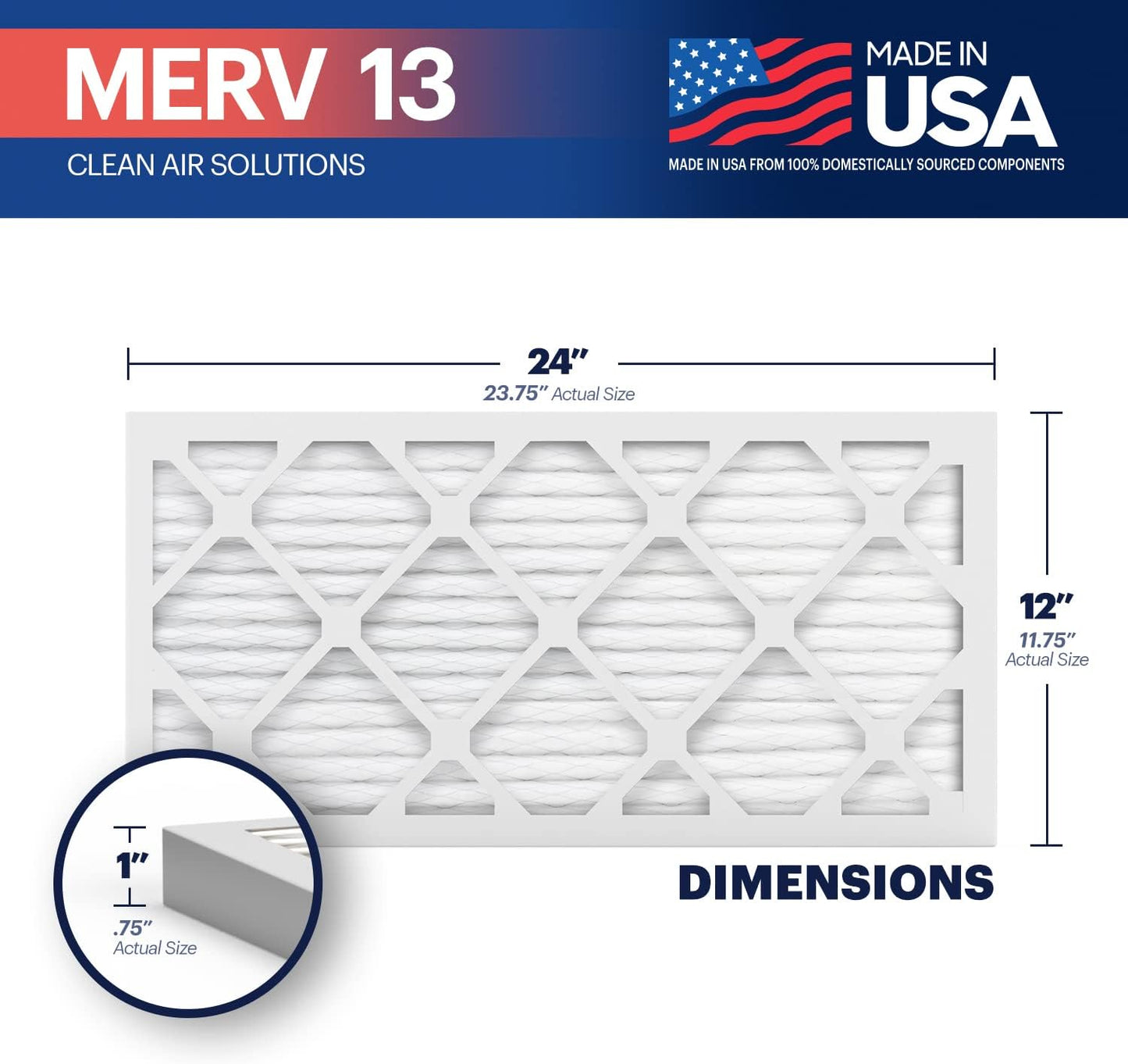 BNX TruFilter 12x24x1 Air Filter MERV 13 (4-Pack) - MADE IN USA - Electrostatic Pleated Air Conditioner HVAC AC Furnace Filters for Allergies, Pollen, Mold, Bacteria, Smoke, Allergen, MPR 1900 FPR 10