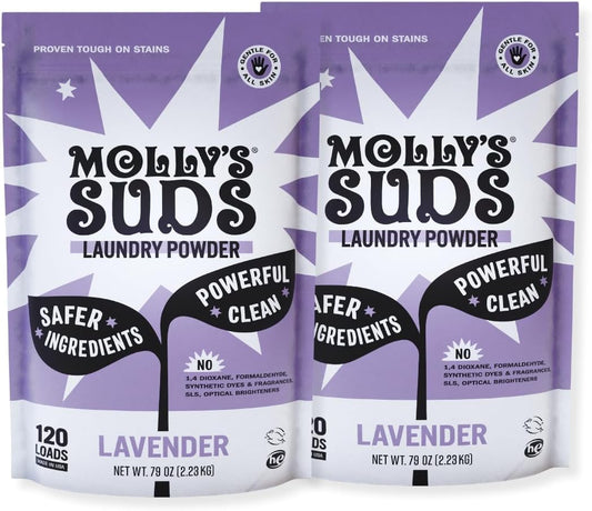 Molly's Suds Original Laundry Detergent Powder | Clean Laundry Detergent Powder for Sensitive Skin | Simple, Effective Ingredients, Stain Fighting | 240 Loads (Lavender)