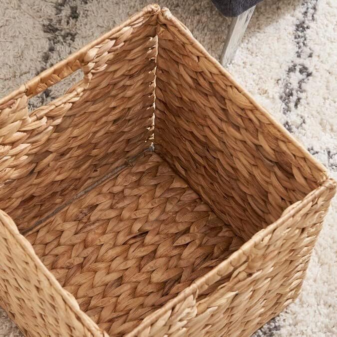 12x12x12 Storage Cube, Water Hyacinth Storage Baskets, Wicker Storage Baskets for Shelves, Woven Baskets for Storage, Square Wicker Storage Basket for Bedroom, Living Room (4 Packs 12x12in)