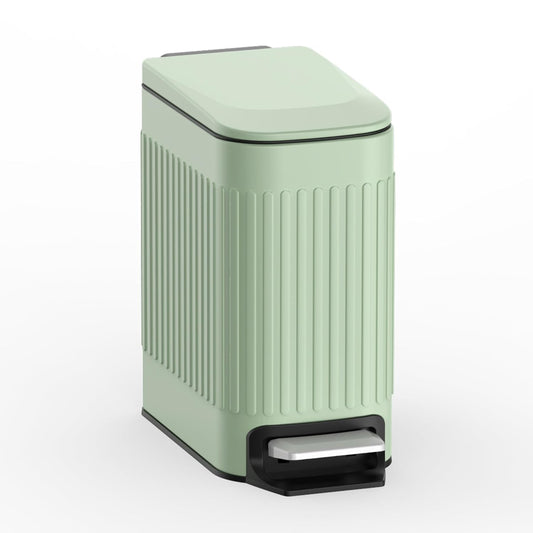 TrashAid Slim Bathroom Trash Can with Lid Soft Close, 6 Liter/1.6 Gallon Stainless Steel Small Garbage Can with Removable Inner Bucket, Step Pedal, Slim Wastebasket for Toilet, Office, Bedroom, Green