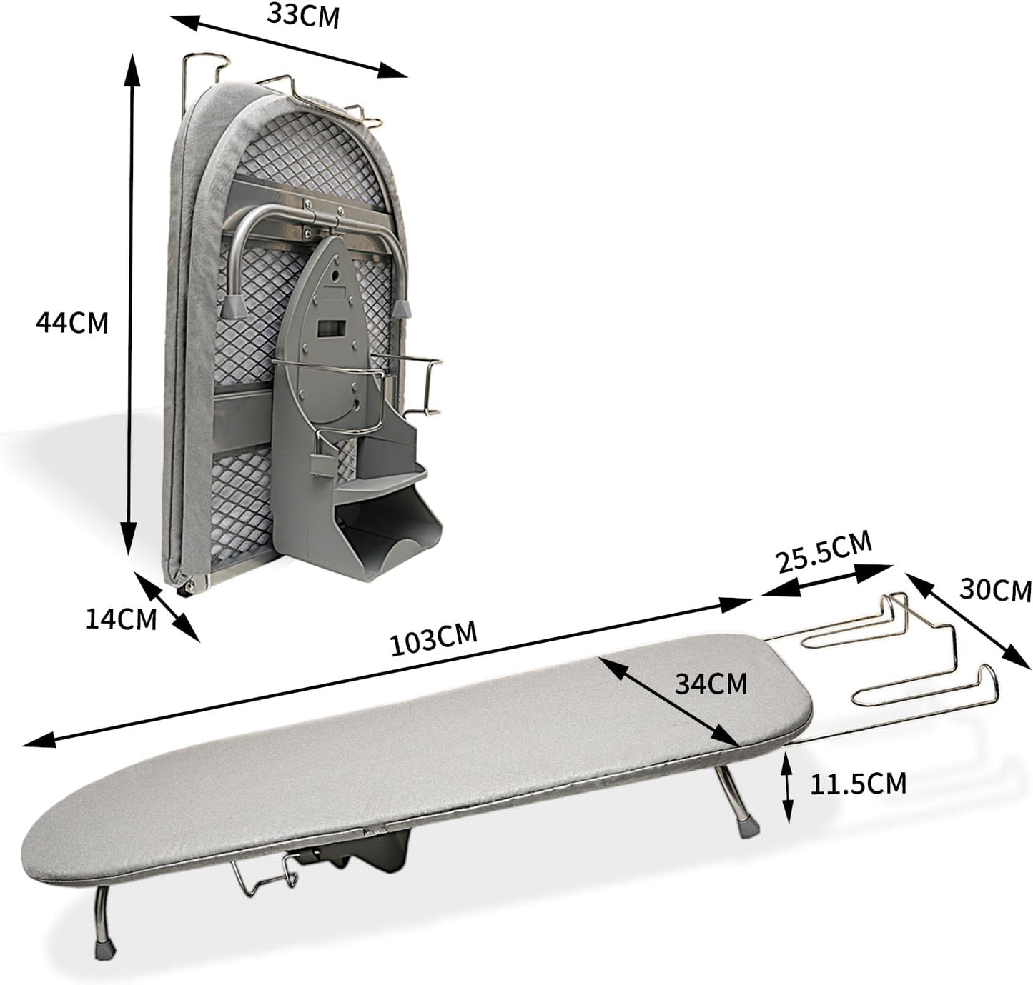 Folding Tabletop Ironing Board with Iron Holder Rest, Portable Space Saving Small Metal Ironing Board with Heat Resistant Cotton Cover