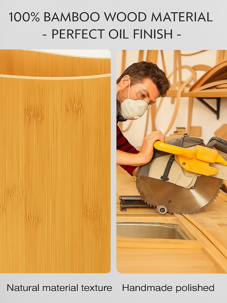 Wood Trash Can - Bedroom Trash Can Decorative with Handles - Bamboo Small Wastebaskets for Bathroom - 2 Gallon Rectangular Waste Basket for Office, Living Room, Kitchen Under Counter