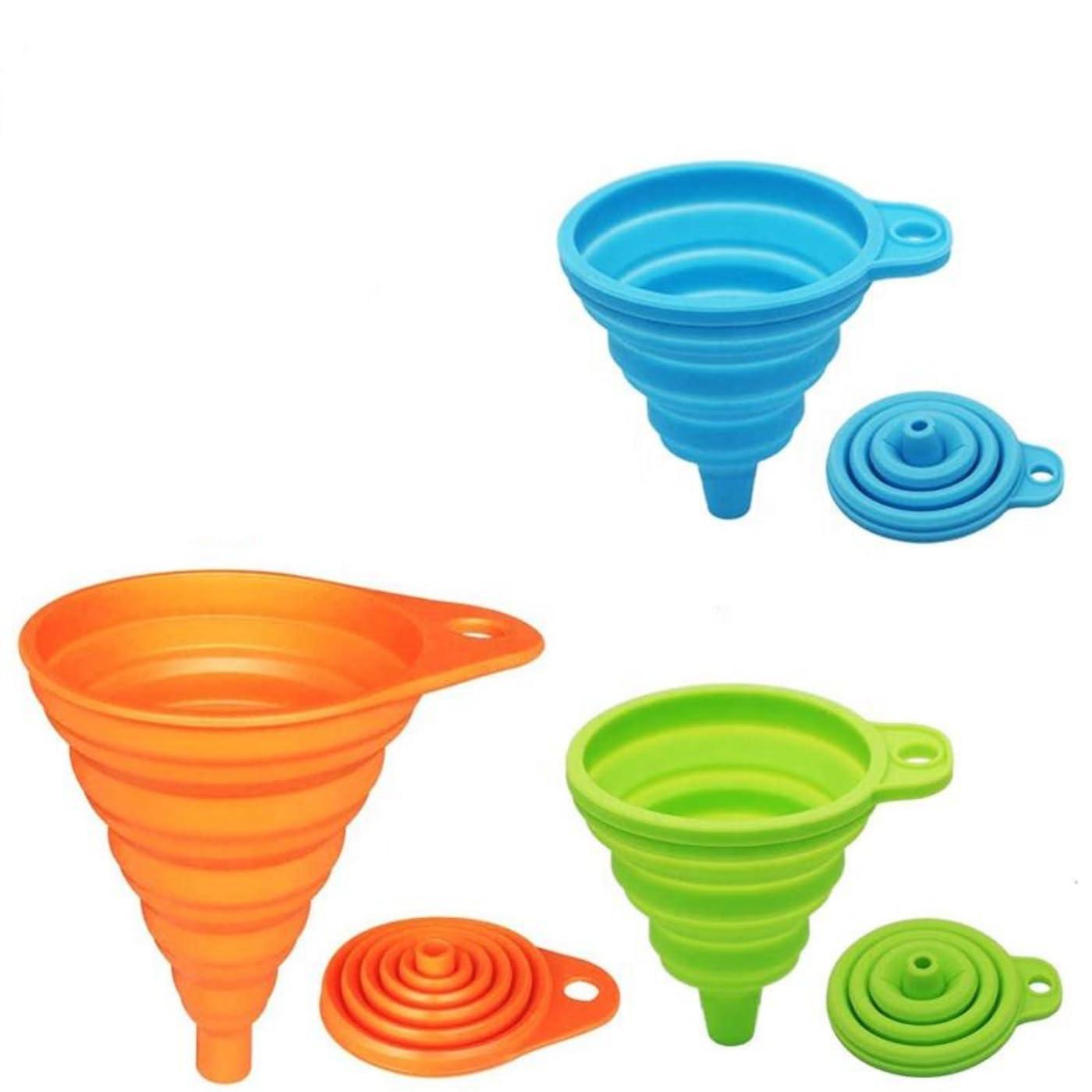 Kitchen Funnel Set – 3 Pack Silicone Funnels for Liquid and Dry Transfer, Collapsible Funnels for Kitchen, Canning, and Bottle Filling, Easy to Clean & Space-Saving Design