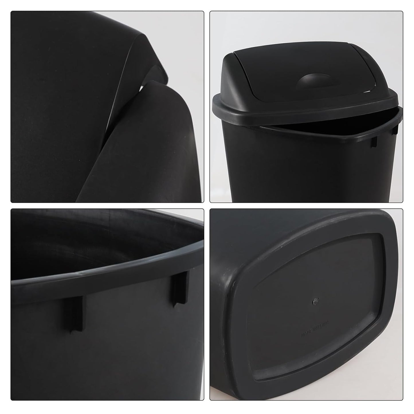 Zopnny 4-Pack 11 Gallon Swing Lid Trash Can, Plastic Swing-Top Garbage Can, Black