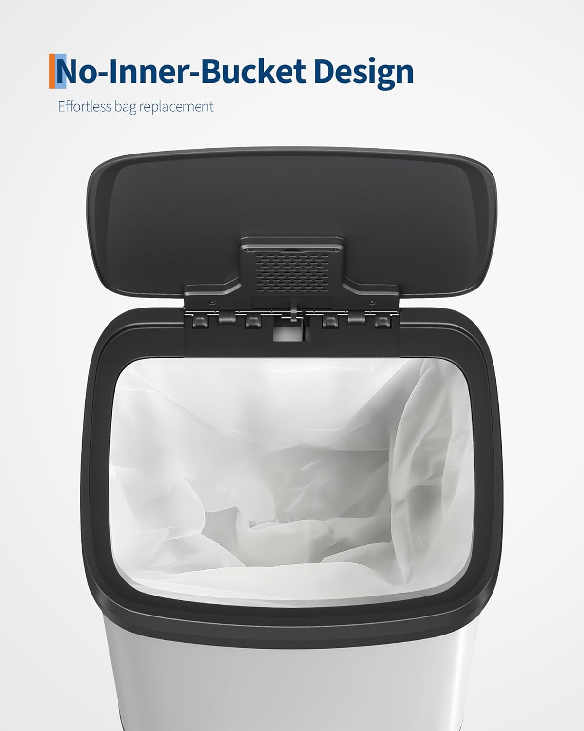 Garvee 13 Gallon / 50 Liter Metal Trash Can with Lid, Large Garbage Can for Kitchen, Rustproof Step-on Kitchen Metal Trash Bin with Liner Rim, Rear Handle, Soft Close Plastic Lid, White