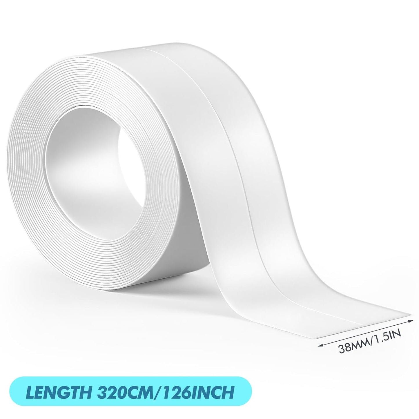 Maitys White Caulk Tape Waterproof Self Adhesive 12 Roll White Caulking Sealant Strips Bathroom Shower Tapes for Toilet Kitchen Countertop Corners Surfaces Sink Bathtub Floor Wall Edge (1.5" x 10.5ft)