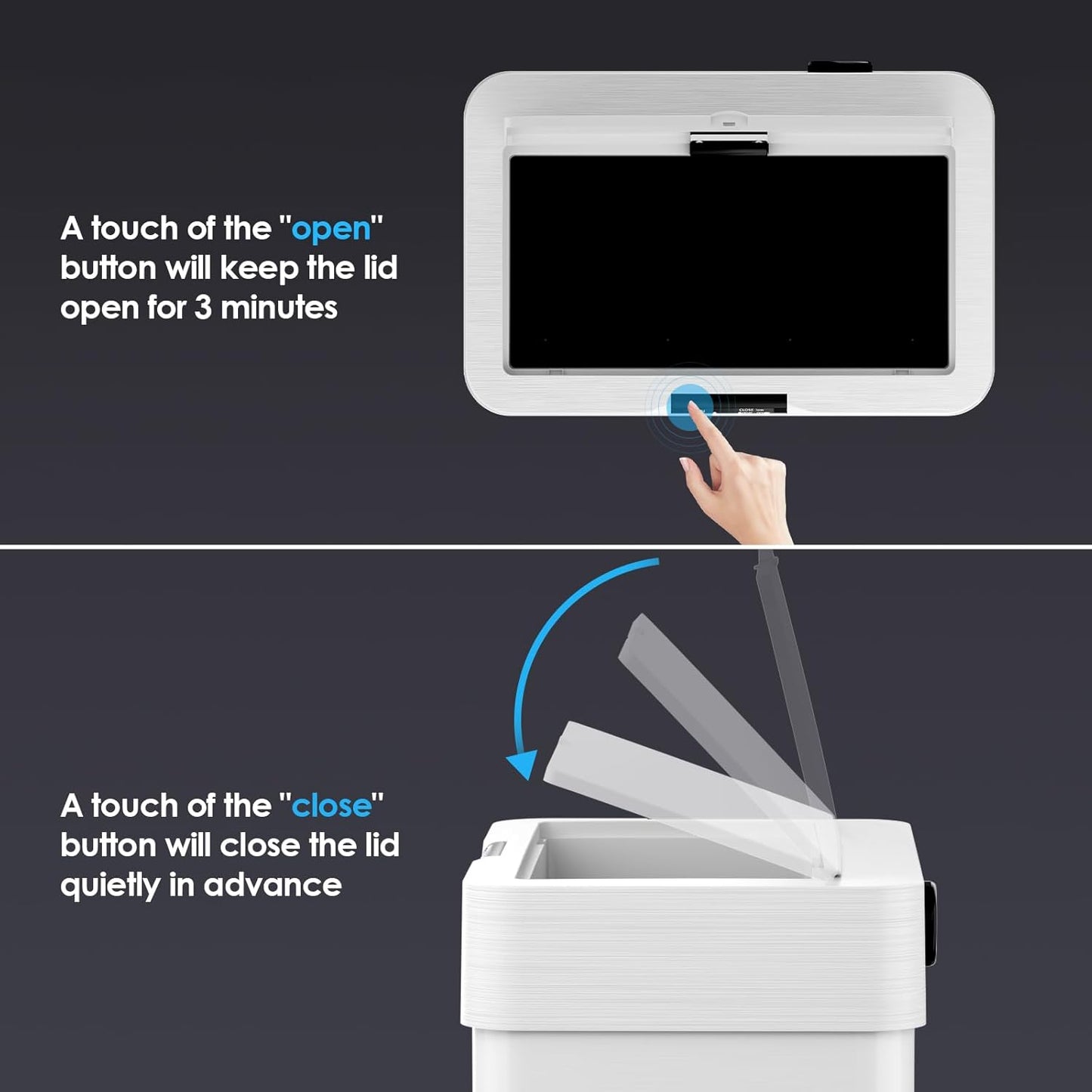 TLSUNNY 13.2 Gallon Motion Sensor Trash Can,Touchless Automatic Garbage Can,Brushed Stainless Steel Smart Bin,with Bag Holder,Soft Close Lid,for Kitchen,Office,RV,Bedroom,Living Room (White, 50L)