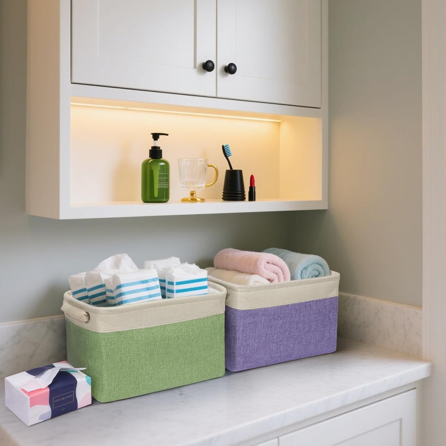 BALEINE 1 Pack Fabric Storage Bins for Shelves, Linen Storage Baskets for Organizing, Decorative Closet Bins for Clothes, Home (Grey, 12"x8"x8")