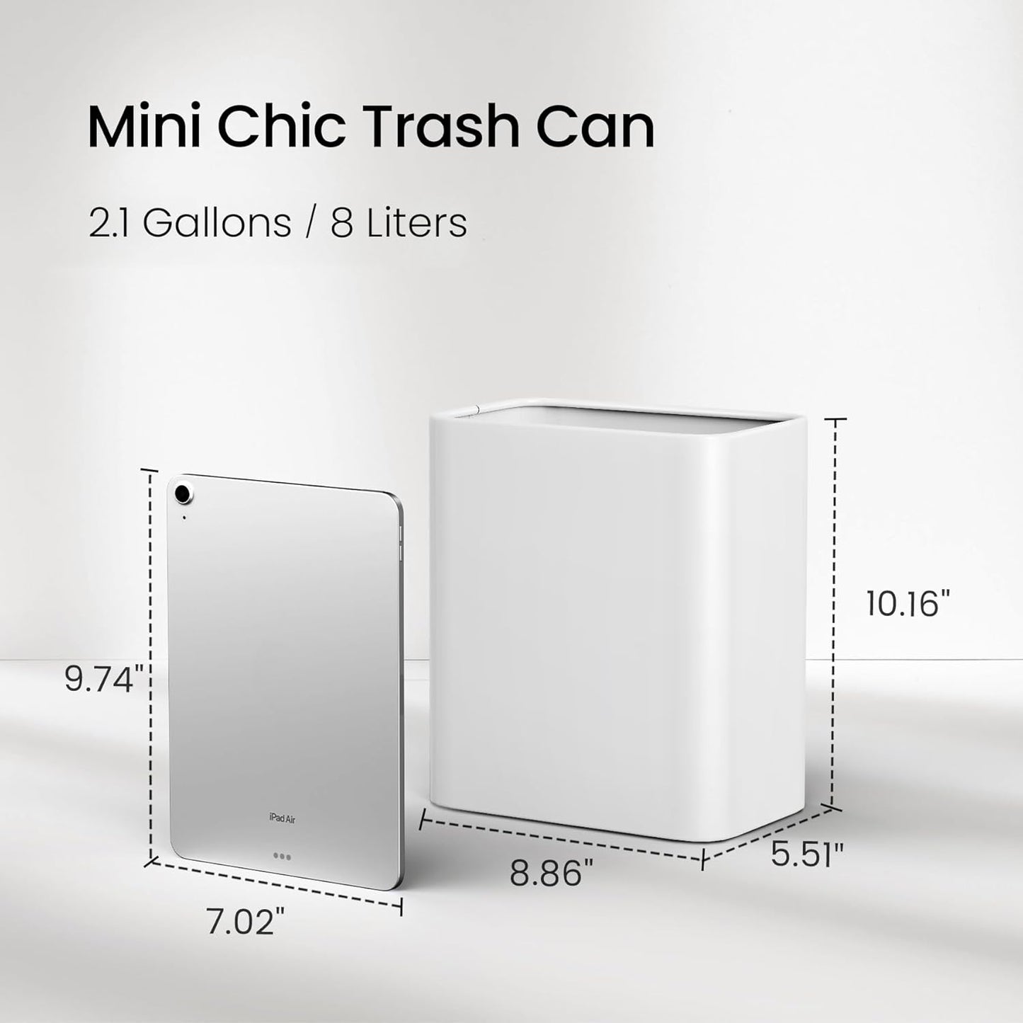 Cesun Small Bathroom Trash Can 2.1 Gallon Wastebasket, Modern Metal Garbage Can Office Waste Basket, White Stainless Steel Trash Bin for Bedroom, Home Office, Toilet, rv, Near Desk, Under Sink.
