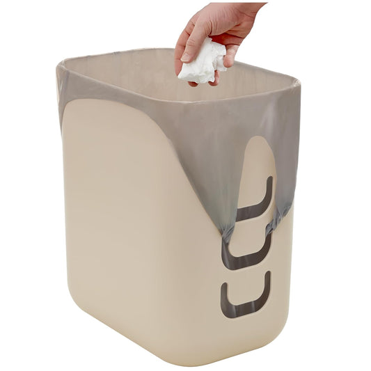 STORi Luup Bathroom Wastebasket, Secure Grocery Bags, Plastic Garbage Container for Vanity, Laundry Room, Kitchen, Office, 2.5 Gallon, Beige, Made in USA