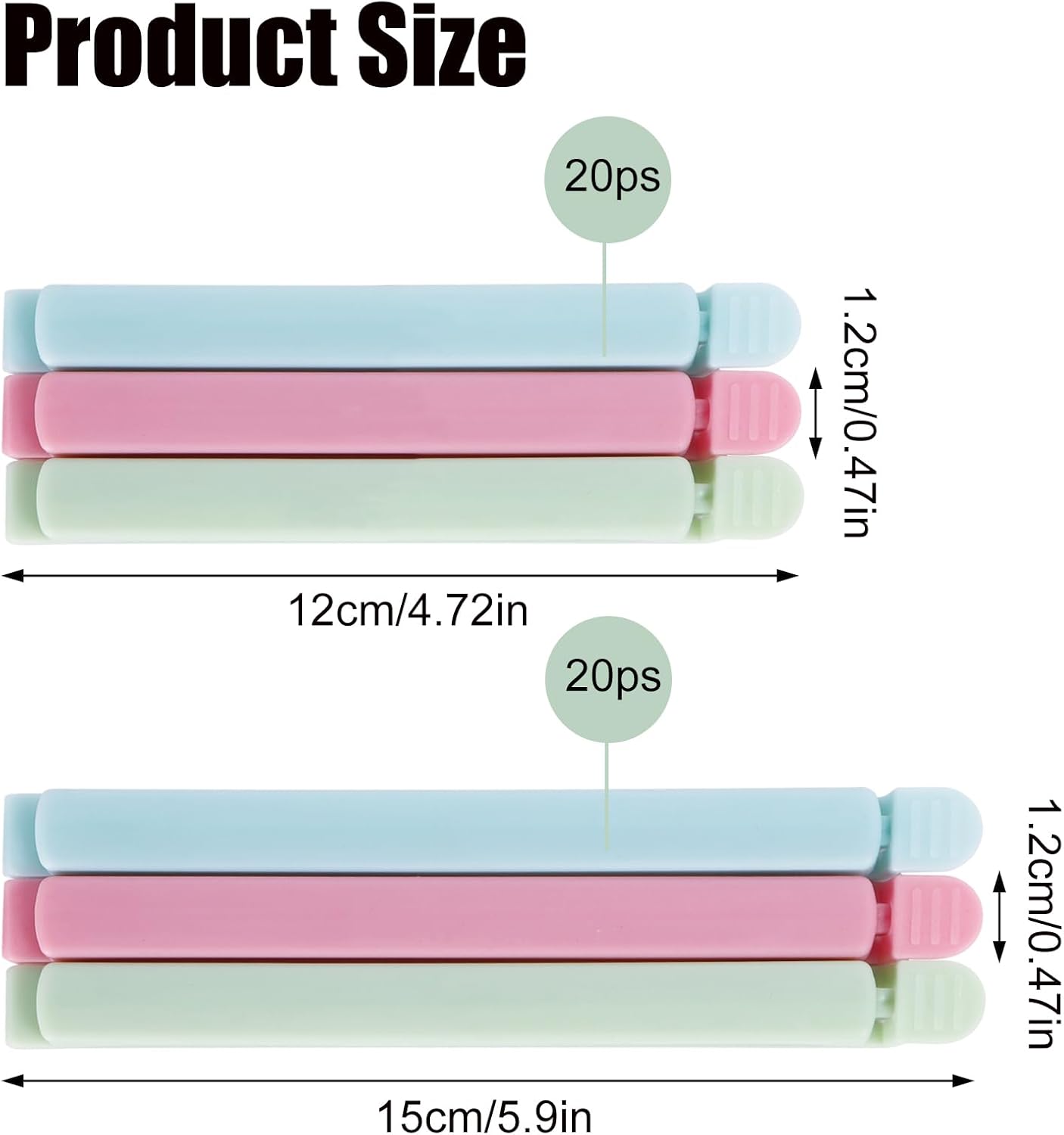 40 PCS Sealing Clip Bag Plastic Bag Chip Clips Large Size Food Bag Clips for Food Storage Kitchen and Home (5.9in x20, 4.72in x20)