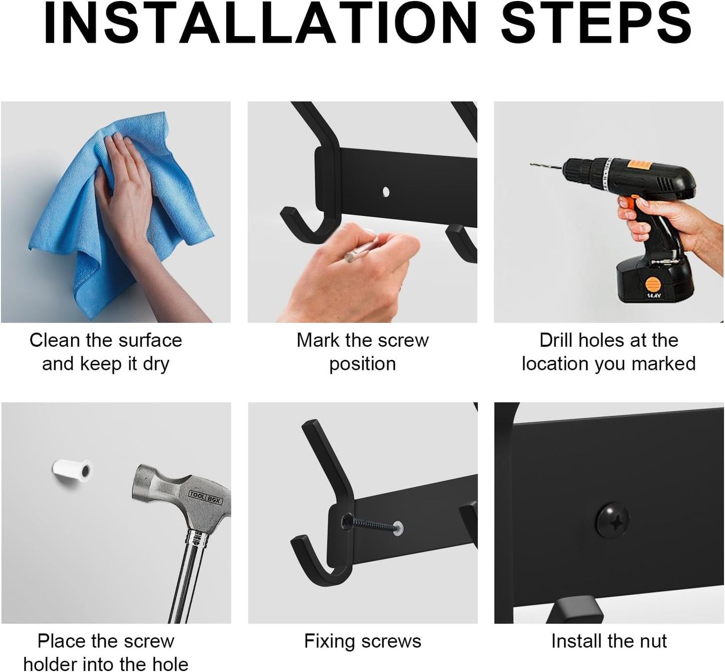 VAEHOLD Wall Hooks, Heavy Duty Aluminum Towel Hooks for Hanging Coat, Hat, Key, Clothes, Closet Hook Wall Mount for Kitchen, Bathroom, Office (“C“ Shape Coat 5 Hooks 1 Pack)