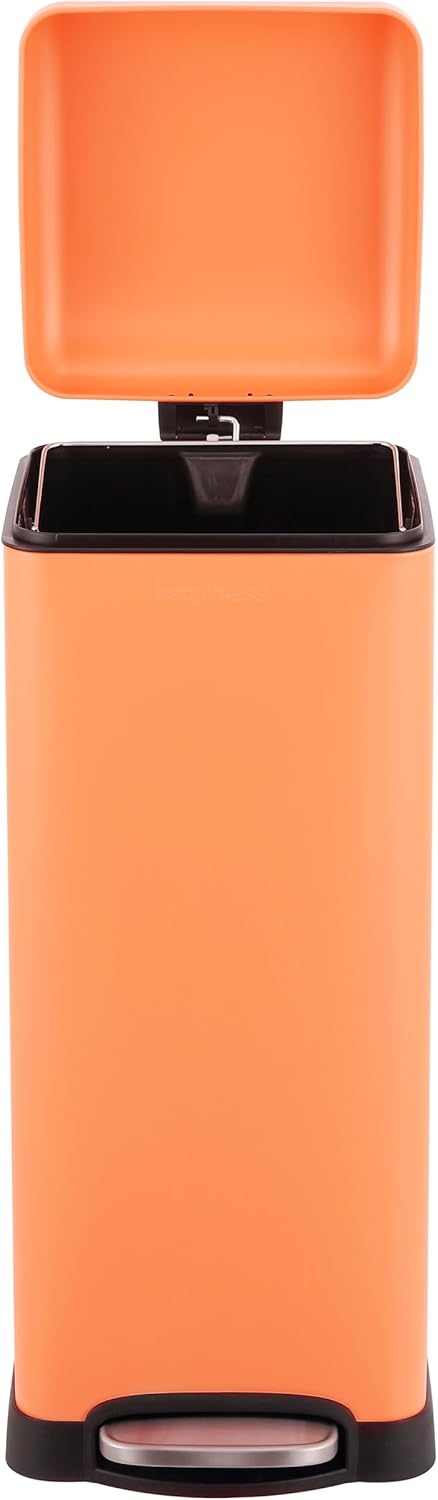 happimess HPM1007G Betty Retro 8-Gallon Step-Open Trash Can, Fingerprint Resistant, Modern, Minimalistic for Home, Kitchen, Laundry Room, Office, Bedroom, Bathroom, Carrot Cake