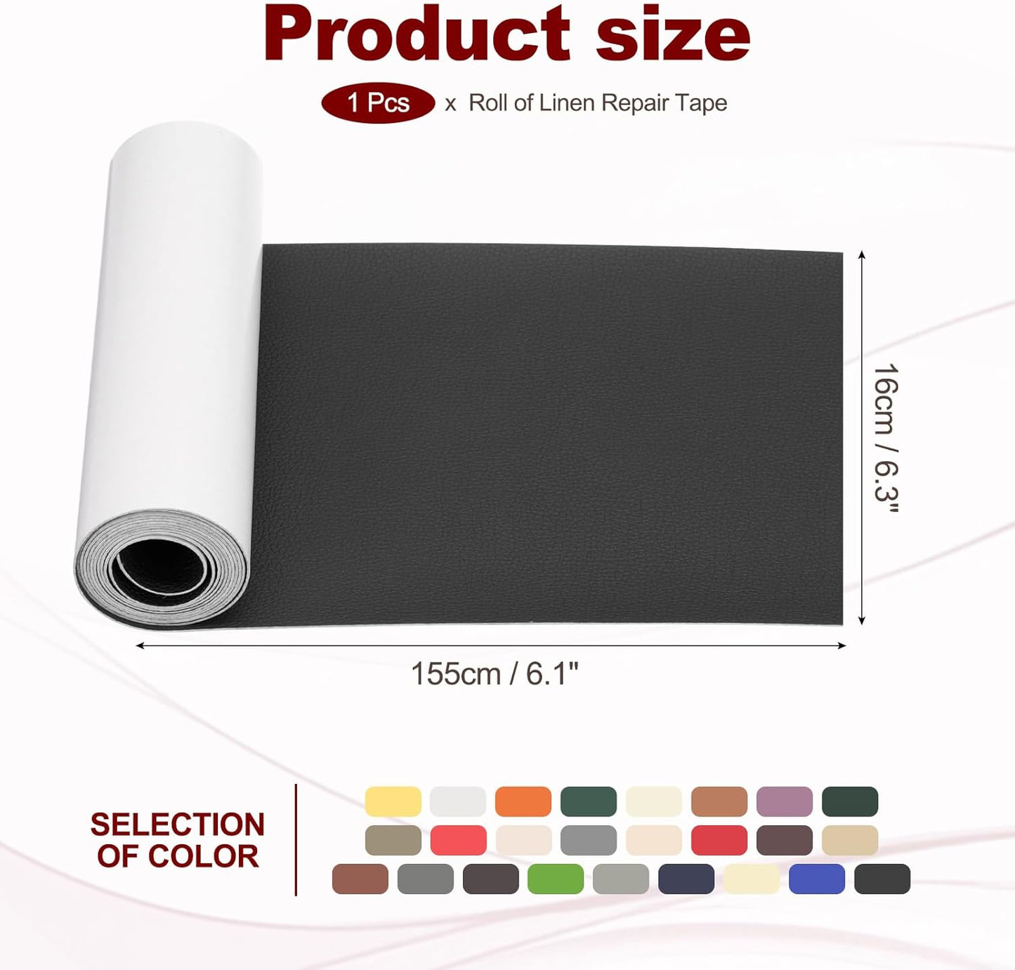 PATIKIL Leather Patches Tape for Furniture, 6.3 x 61 Inch Self Adhesive Vinyl Leather Repair Kit Cover Sheet for Couch, Sofa, Car Seats, Office Chair, Black