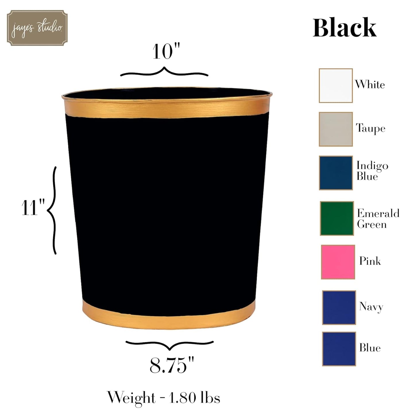 Jaye’s Studio Mattie Oval Wastebasket – Handpainted Pink Trash Can For Bathroom Office, Vanity, or Bedroom Trash Bin, Metal Trash Can Gold Trim, Pink Waste Basket & Garbage Can for Gold Bathroom Decor