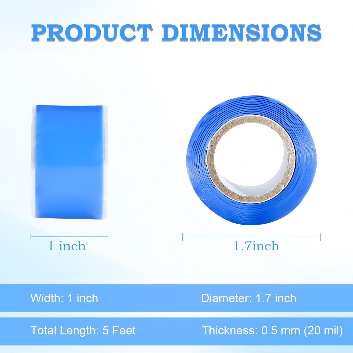 Self Fusing Silicone Tape 1 in x 5' Blue Waterproof Rubber Leak Proof Sealing Silicone Rubber Self-amalgamating Tape for Emergency Hot and Cold Water Pipe Repairs and Tool Fixation