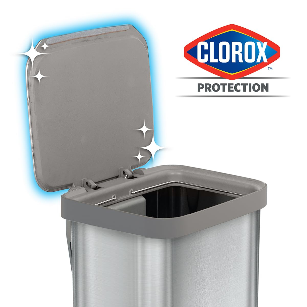 Glad Stainless Steel Step Trash Can, Series 2 with Clorox Protection - Large Metal Kitchen Garbage Bin with Soft Close Lid, Foot Pedal and Waste Bag Roll Holder, 20 Gallon