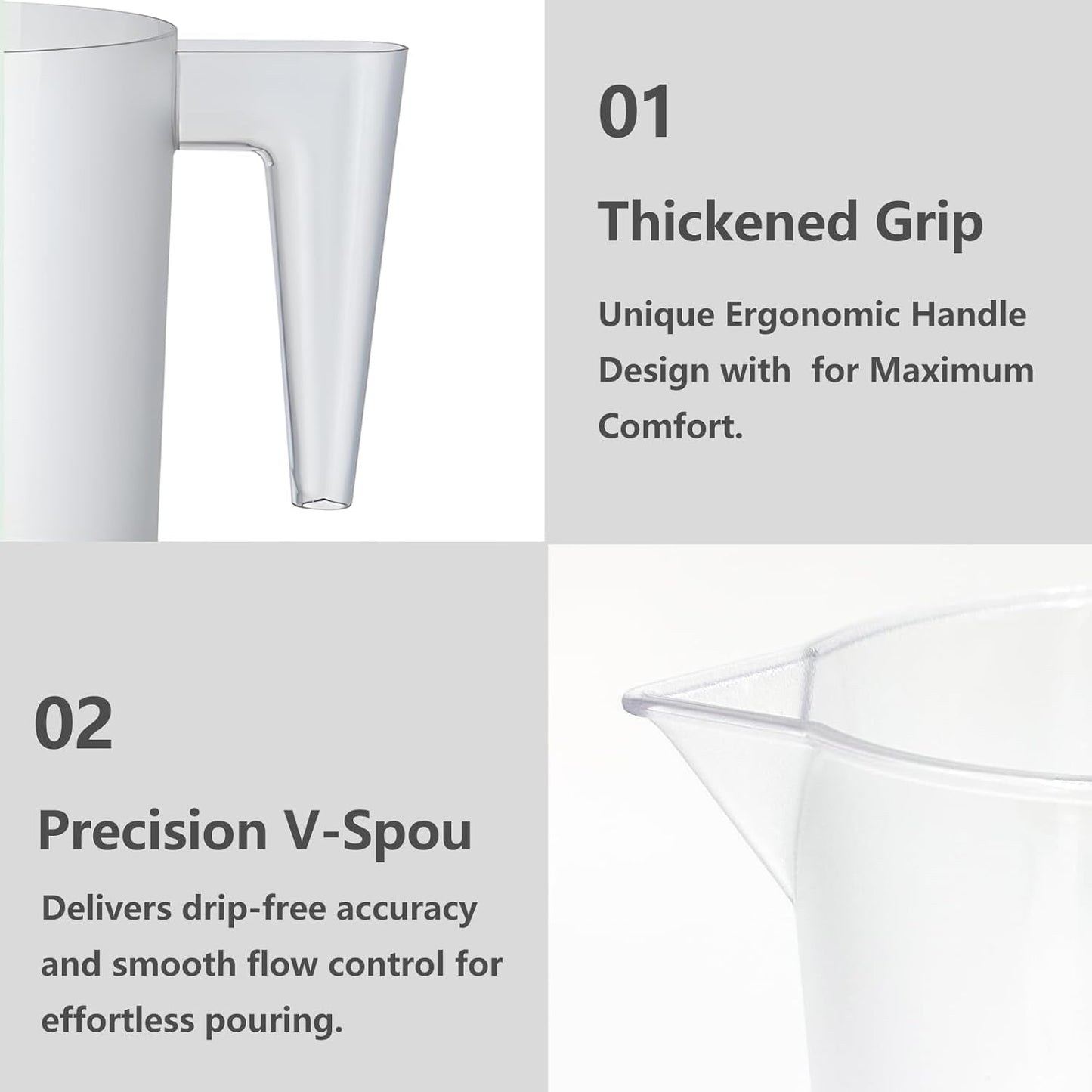 Food-Grade Plastic Measuring Pitcher – 32 Ounce & 4 Cups Measuring Cups with Handle for Liquid, Motor Oil, Pool & Lawn Chemicals, Dilution, Soap Mixing, Brewing, Commercial & Kitchen Use(1000ml)