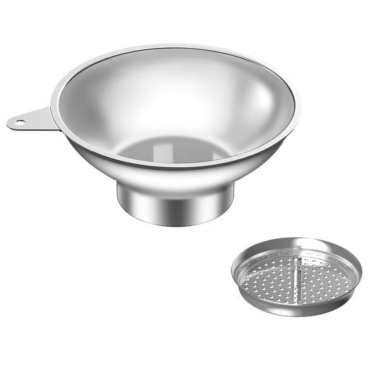 Canning Funnel with Strainer - Wide Mouth Stainless Steel Kitchen Funnel for Mason Jars, Transferring Liquids, Dry Ingredients, Canning & Preserves