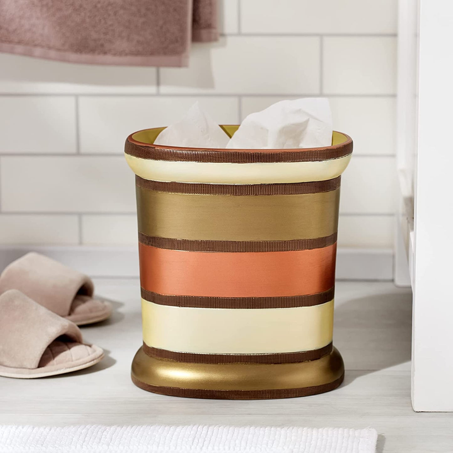 Zahari Home Decorative Trash Can for Bathroom, Office & Bedroom - 2.1 Gallons Stylish & Small Trash Can for Dorms, Desktop & Restroom - Chic Waste Basket for Compact Spaces, Contempo