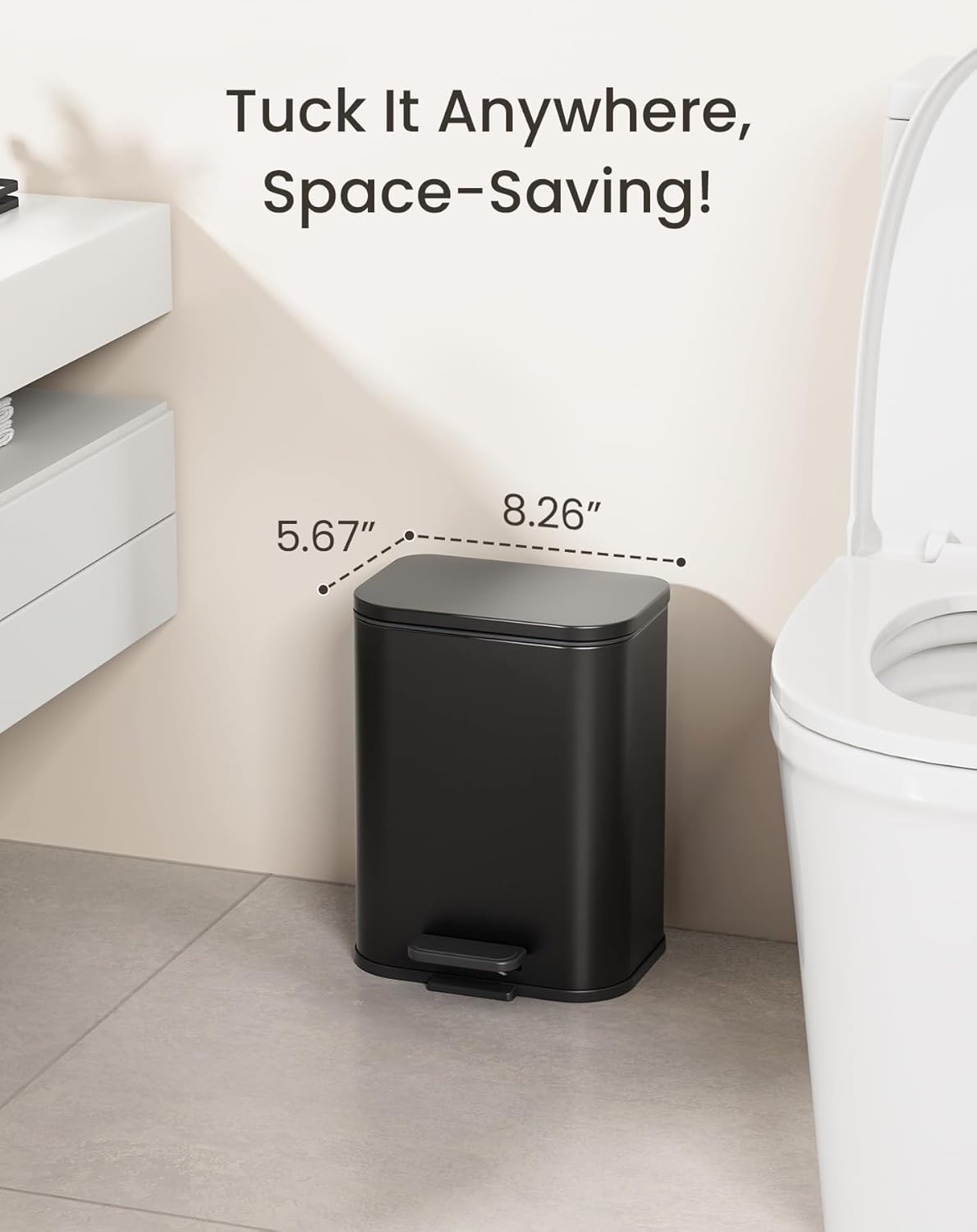 Cesun Small Bathroom Trash Can with Lid-1.3 Gal, Outdoor Stainless Steel Garbage Can for Dog Poop with Anti-Slip Base, for Bathroom, Bedroom, Office, RV, Living Room, Black