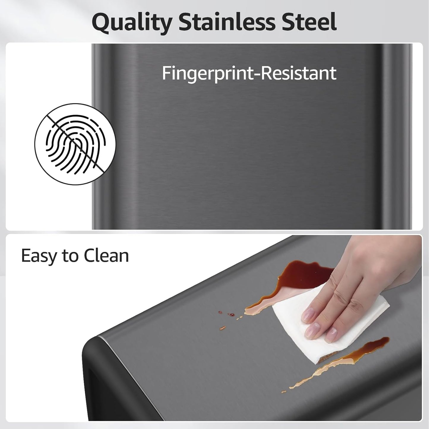 Mbillion 2.4 Gal (9L) Stainless Steel Open - Top Trash Can with Removable Inner Bucket - Sleek Metal Small Waste Basket for Bathroom Office,Brushed Black