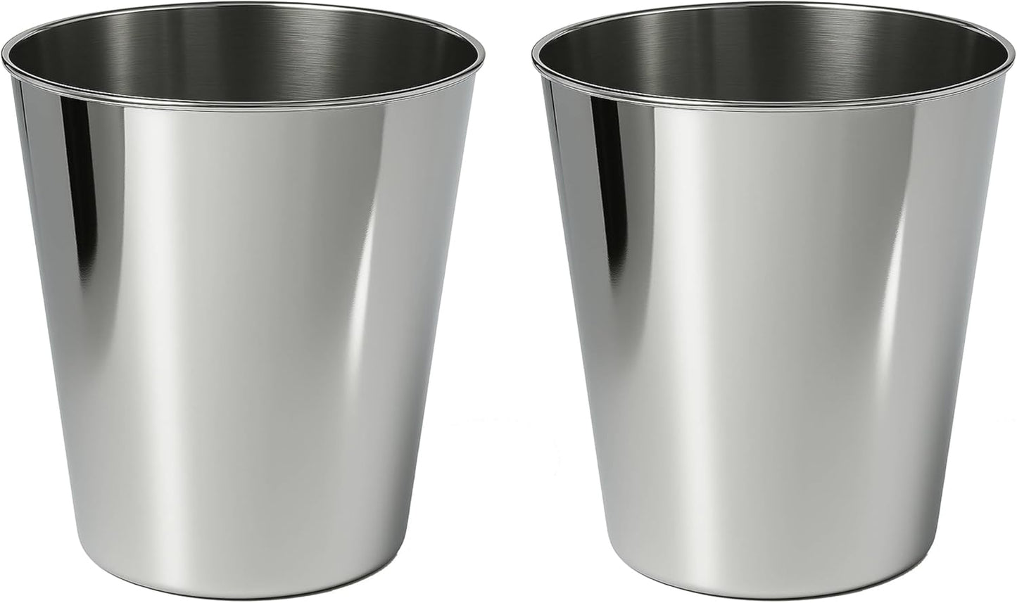 happimess HPM1113D-SET2 Nolan Modern Classic Smooth Steel 2 Gal Waste Bin for Kitchen, Office, Bathroom, Bedroom, Dorm, Polished Steel (Set of 2)