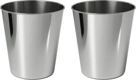 happimess HPM1113D-SET2 Nolan Modern Classic Smooth Steel 2 Gal Waste Bin for Kitchen, Office, Bathroom, Bedroom, Dorm, Polished Steel (Set of 2)