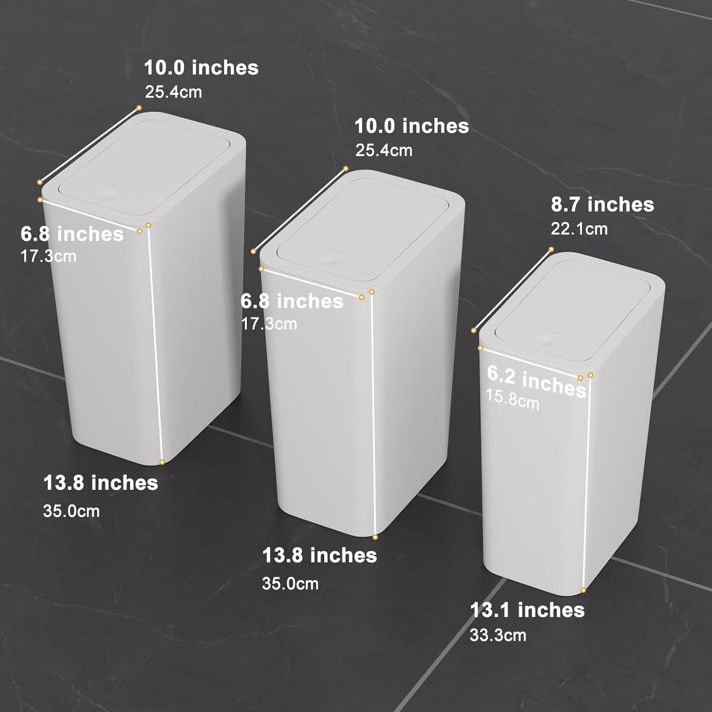 N. NETDOT Bathroom Trash Can with Lid 3 Pack Set,2 Packs 4Gal Slim Kitchen Trash Can and 1 Pack 2.6Gal Garbage Can,Small Trash Bin/Waste Basket for Bedroom,Office(Off White)