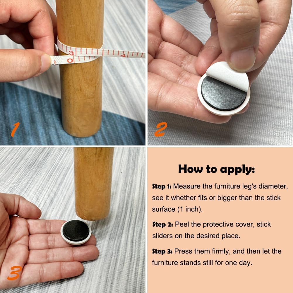 1-1/5 inches Stick Furniture Sliders, 24pcs Furniture Glides for Easy Moving on Carpet Hardwood (Beige)