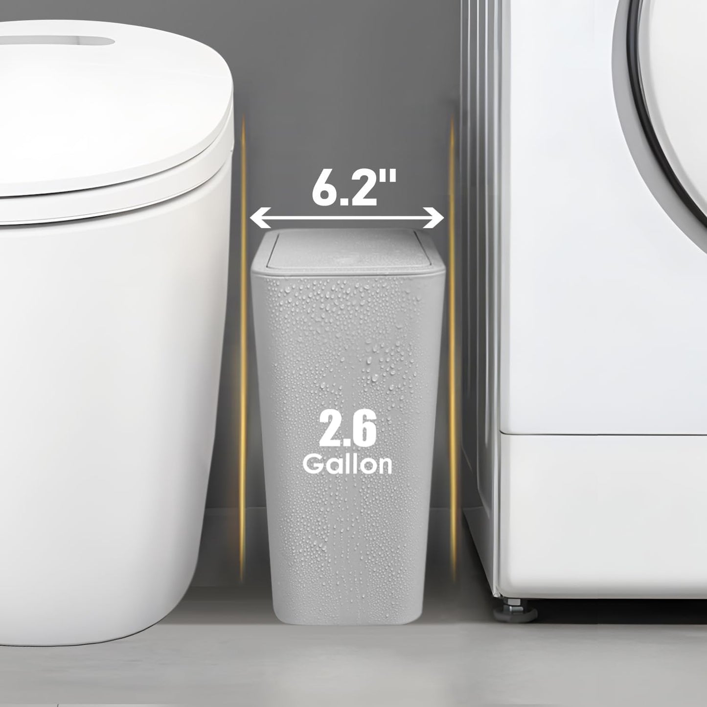 TIPGO Bathroom Trash Can with Lid, 10 Liter/ 2.6 Gallon Slim Garbage Can, Small Trash Bin Waste Basket with Pop-Up Lid for Kitchen, Bedroom, Living Room, Office (2 Pack, Grey)